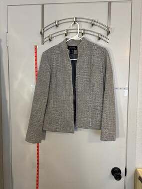 Jones New York Signature Petite Grey Tweed Open Front Blazer Jacket 6P